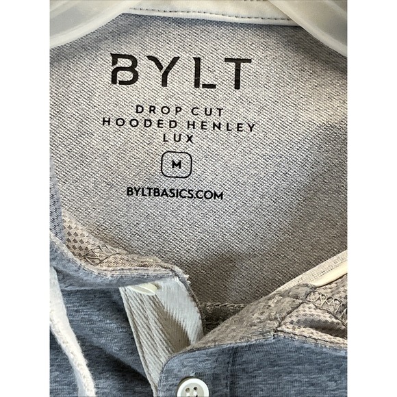 Bylt Hoodie Mens M GrayDrop Cut Hooded Henley Lux Performance Sweatshirt Stretch - Picture 3 of 7